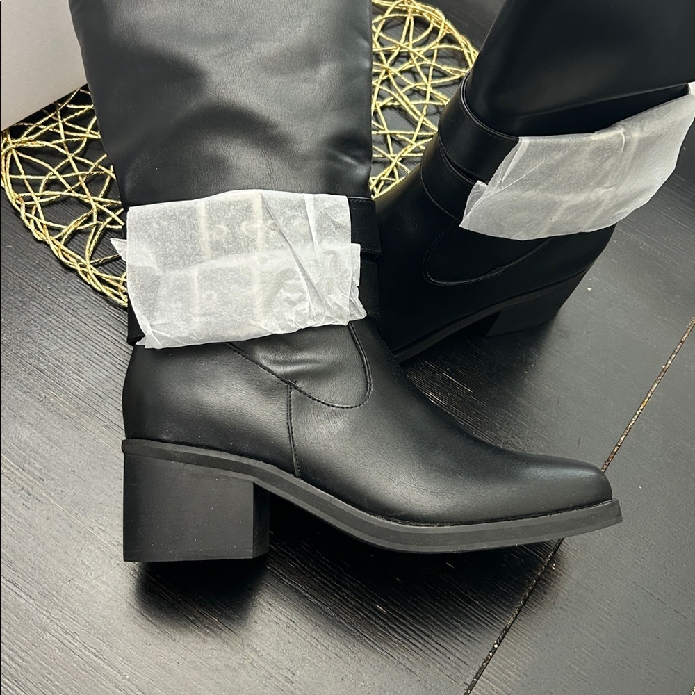 The Drop Women's Sage Tall Biker Boot with Buckles, Black, NWT - Picture 10 of 10